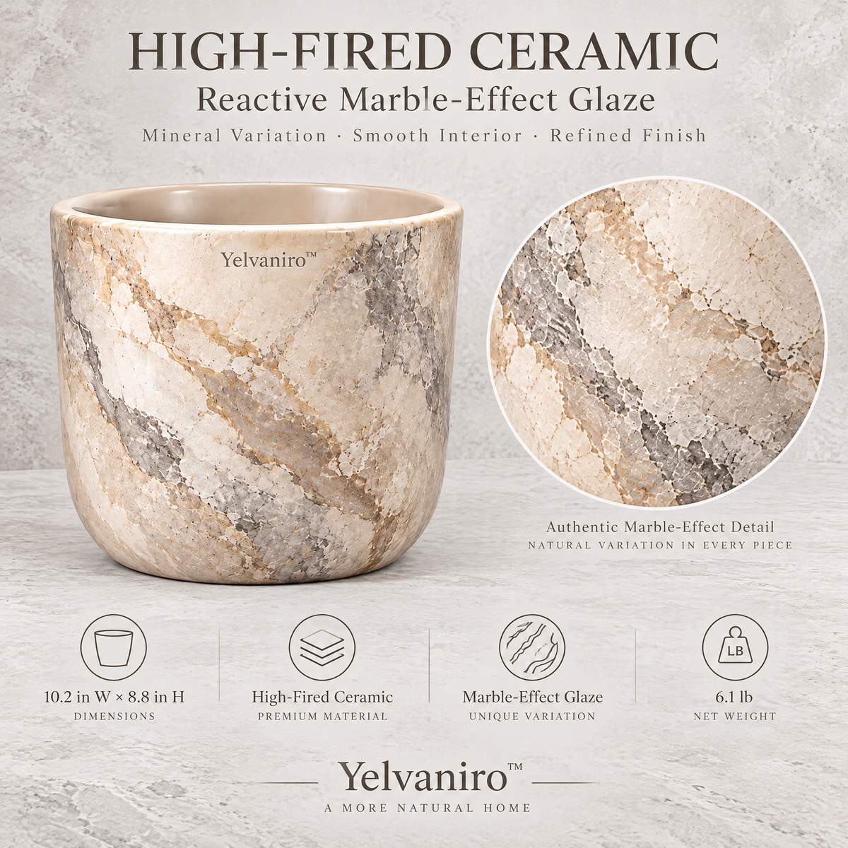 Yelvaniro™ Marble Texture Indoor Plant Pot
